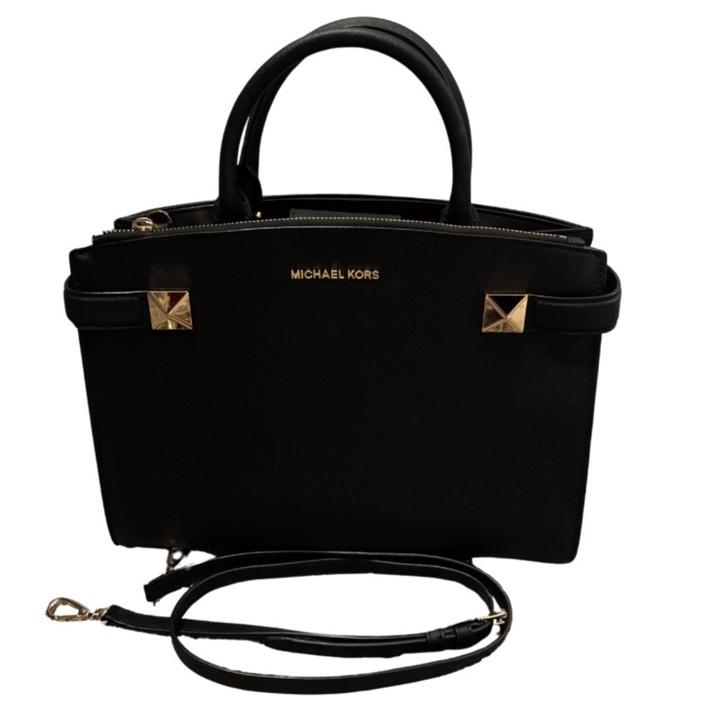 Michaels Kors New Karla East West Medium Leather Satchel Black Handbag